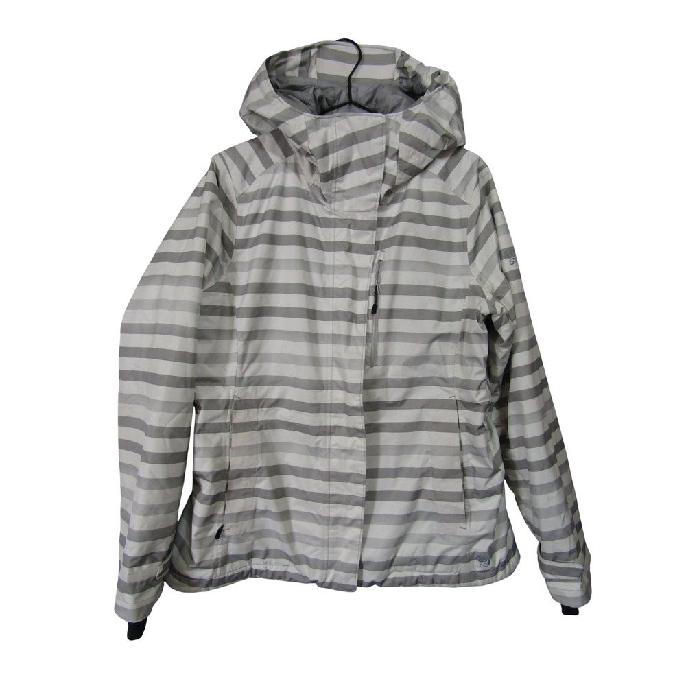 Mountain Hardwear Ski Jacket Womens‎ XL Gray White Striped Hooded Insulated